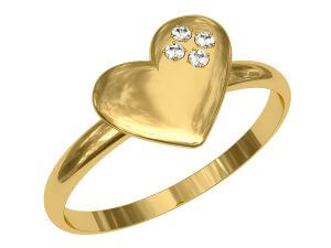 Golden ring in the shape of heart with diamonds. High resolution 3D image